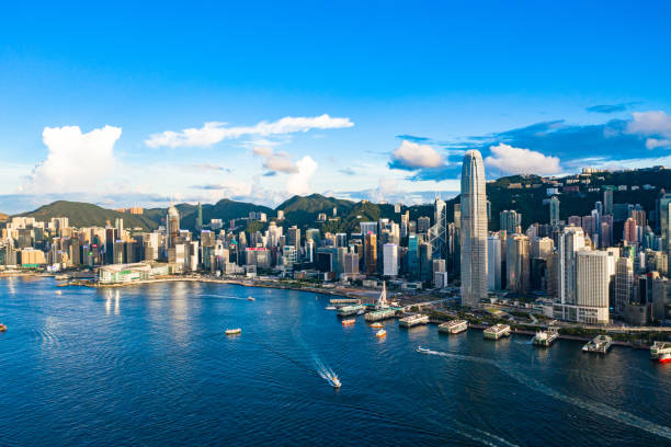 Drone view of Victoria Harbour, Hong Kong